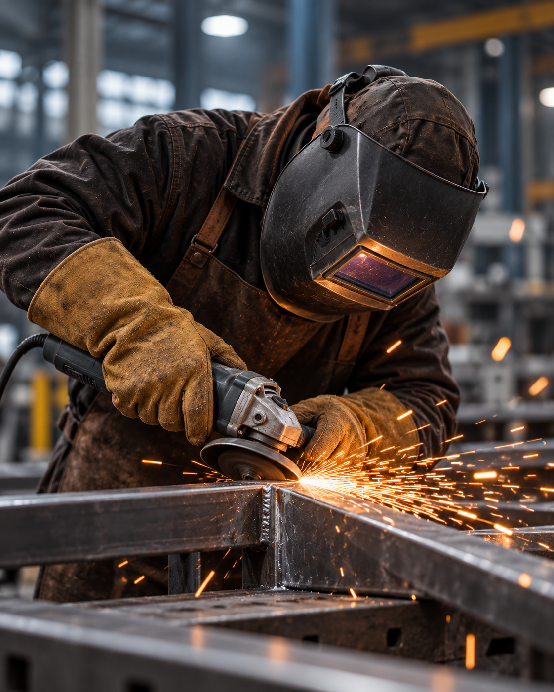 Artisan métallier réalisant une finition précise sur un ouvrage